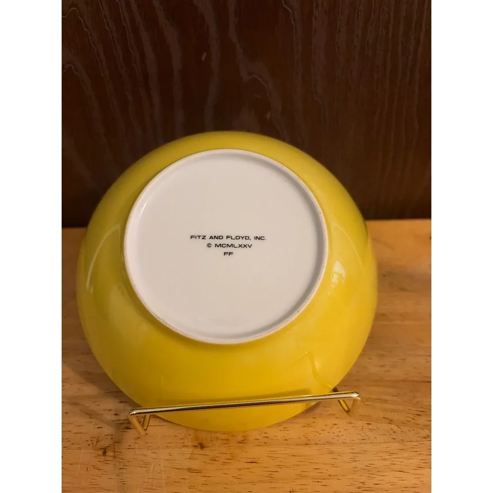 Fitz and Floyd Bowl Vintage 1975 Yellow White Excellent MCM Ceramic 6.5in